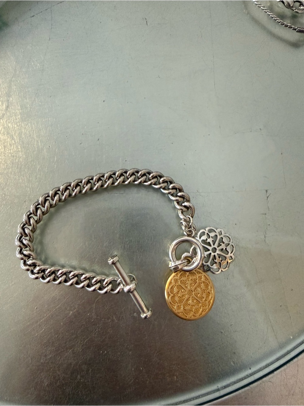 Brighton Two-Tone Filigree Toggle Bracelet in Silver and Gold